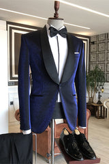 Stylish Blue Shawl Lapel 2 Piece Wedding Suit