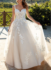 Sweetheart A Line Lace Wedding Dress with Sweep Train