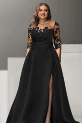 Sweetheart A-Line Princess Floor-Length Plus Size Mother of the Bride Dress with 3/4 Sleeves Lace & Side Split