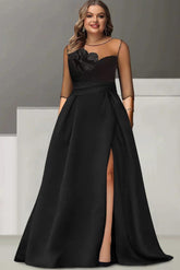 Sweetheart A-Line Princess Plus Size Mother of the Bride Dress with 3/4 Sleeves Lace Flower & High Split