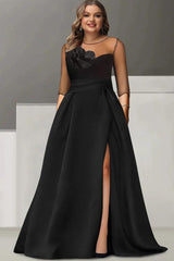 Sweetheart A-Line Princess Plus Size Mother of the Bride Dress with 3/4 Sleeves Lace Flower & High Split