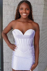 Dressystars Sweetheart Beaded Homecoming Dress Corset Bodycon Mini Cocktail Dress