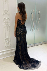 Sweetheart Black Prom Dress Lace Appliques Mermaid Evening Dress