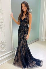 Sweetheart Black Prom Dress Lace Appliques Mermaid Evening Dress
