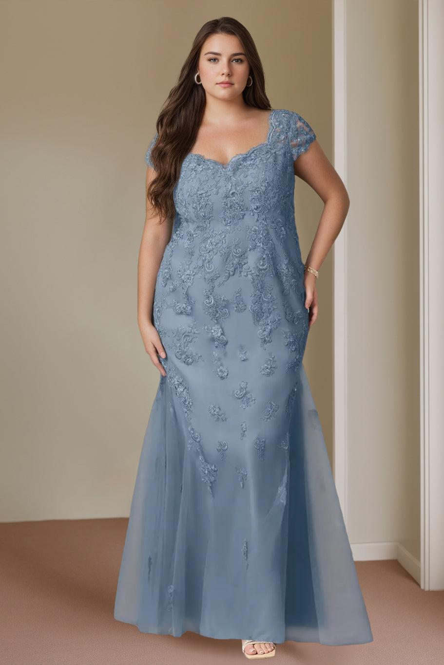 Sweetheart Cap Sleeve Trumpet/Mermaid Plus Size Mother of the Bride Gown with Lace Beads & Sequins