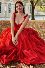 Sweetheart Collar Prom Dress Bow Strap A Line Long Evening Dress