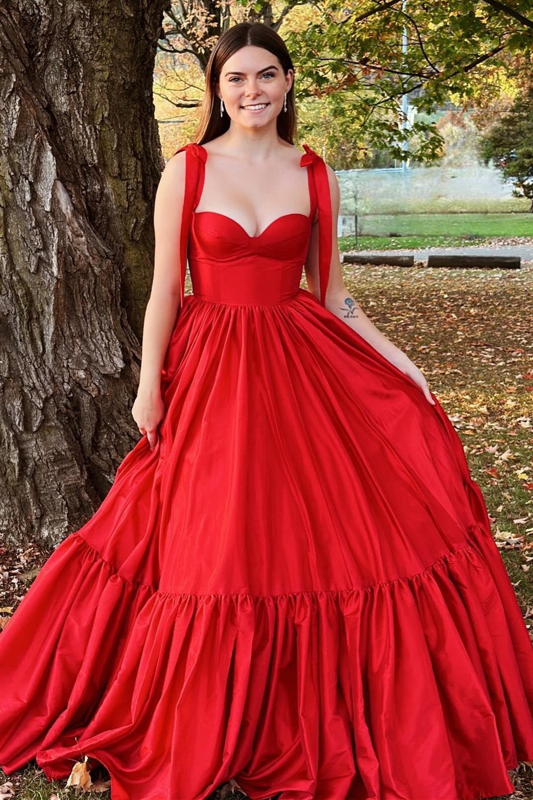 Sweetheart Collar Prom Dress Bow Strap A Line Long Evening Dress