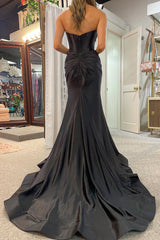Sweetheart Collar Prom Dress Satin Mermaid Long Evening Dress