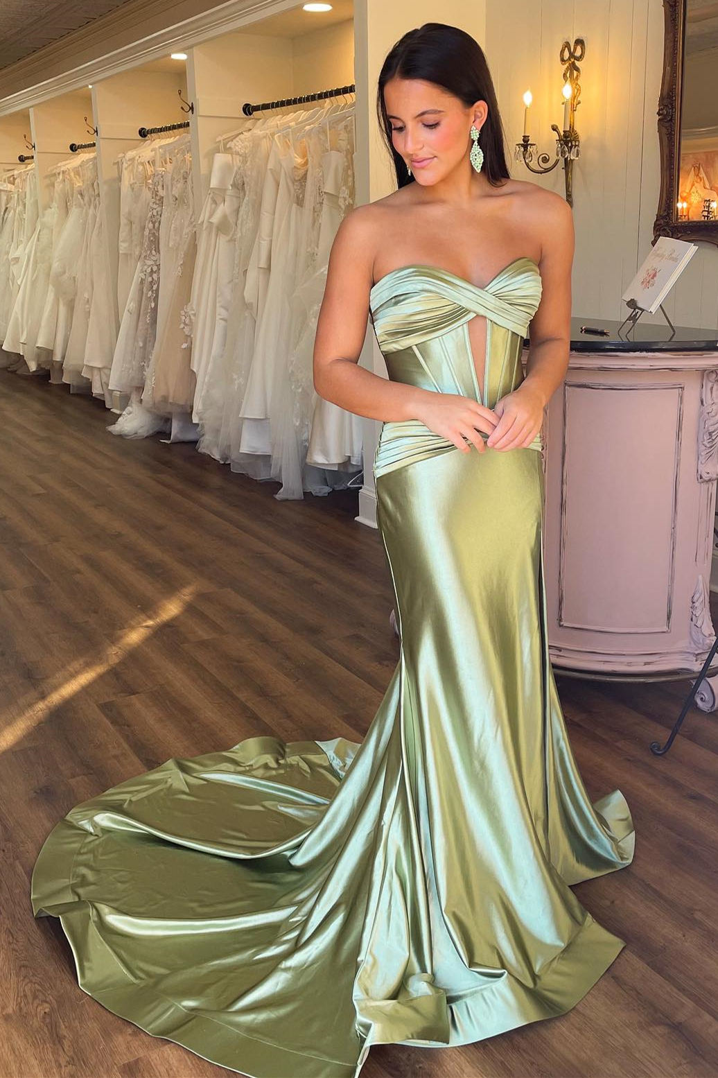 Sweetheart Collar Prom Dress Satin Mermaid Long Evening Dress
