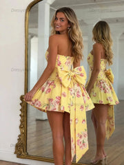 Dressystars Sweetheart Floral Print Corset Short Dress with Giant Back Bow Homecoming Dresses