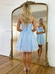 Dressystars Sweetheart Glitter Tulle Mini Dress with 3D Floral Waist Detail Homecoming Dresses