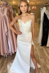 Sweetheart Hot Pink Prom Dress Long Evening Dress with Split Front