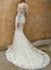 Sweetheart Long Sleeves Lace Wedding Dress Trumpet/Mermaid Style