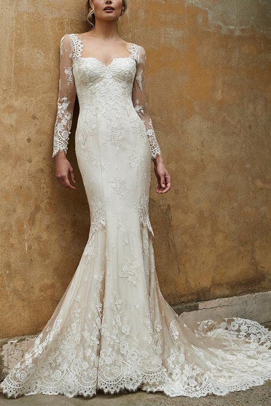 Sweetheart Long Sleeves Lace Wedding Dress Trumpet/Mermaid Style