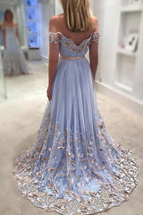 Sweetheart Neck Prom Dress Off the Shoulder Tulle Lace Appliques Long Evening Dress