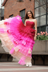 Sweetheart Neck Prom Dress Pleated Bodice Long Evening Dress with Ruffles