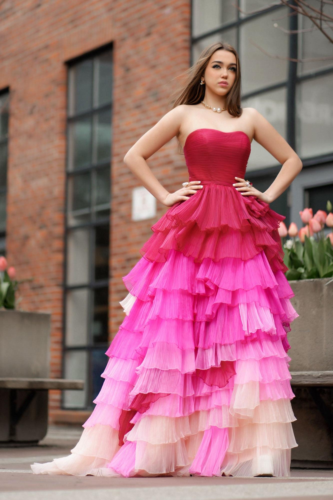 Sweetheart Neck Prom Dress Pleated Bodice Long Evening Dress with Ruffles
