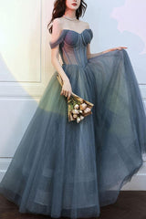 Sweetheart Neck Prom Dress Tulle Long Formal Dress Evening Dress