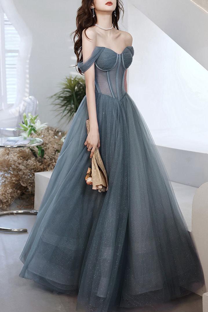 Sweetheart Neck Prom Dress Tulle Long Formal Dress Evening Dress