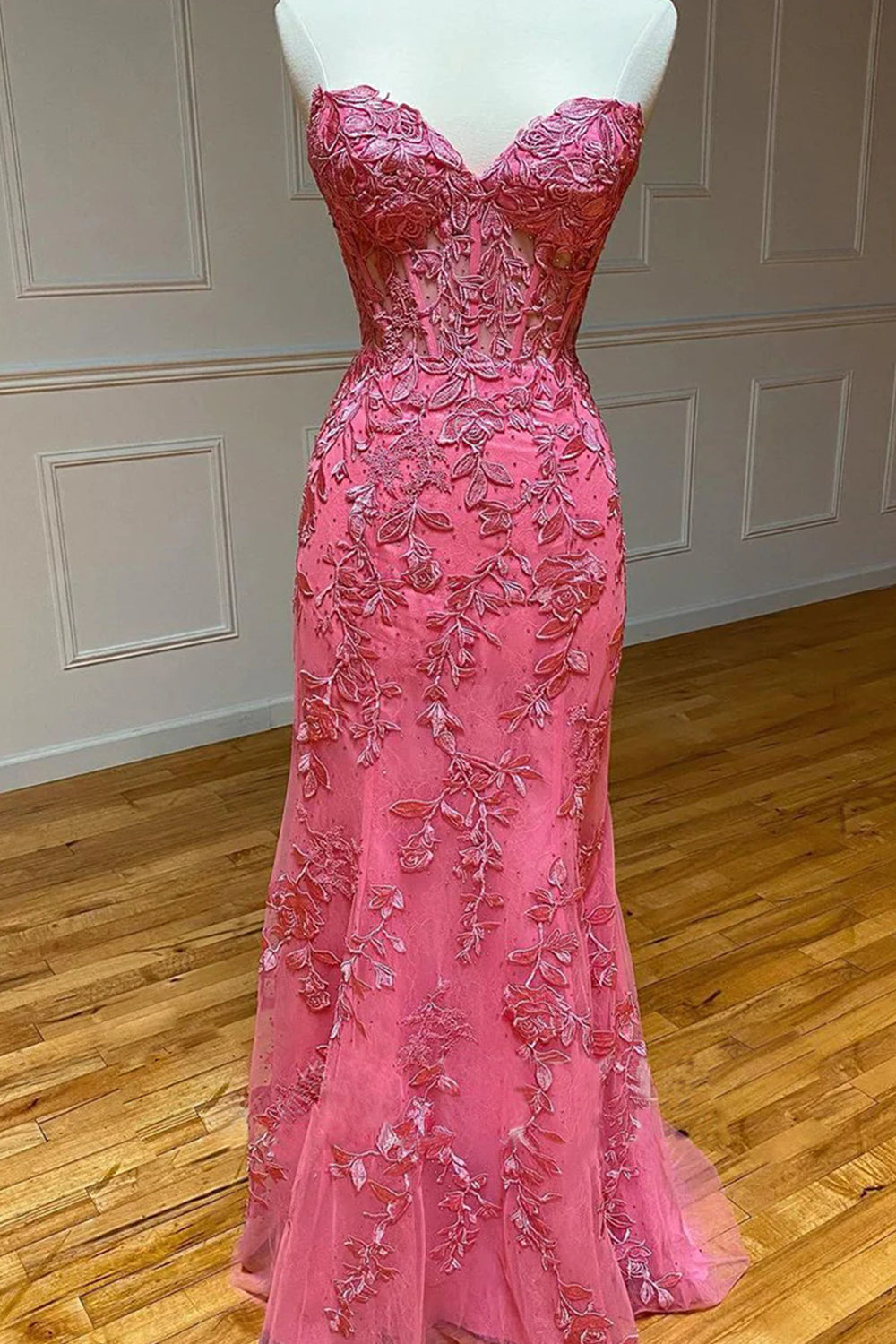 Sweetheart Prom Dress Lace Up Long Mermaid Evening Dress with Appliques