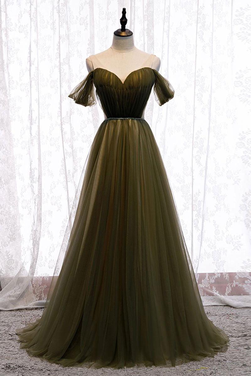 Sweetheart Prom Dress Tulle Green Long Evening Dress