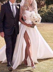 Sweetheart Satin Sweep Train Wedding Dress With Split Front