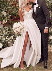 Sweetheart Satin Sweep Train Wedding Dress With Split Front