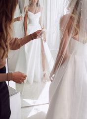 Sweetheart Satin Sweep Train Wedding Dress With Split Front