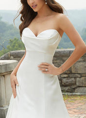 Sweetheart Sleeveless A Line Satin Wedding Dress with Sweep Train