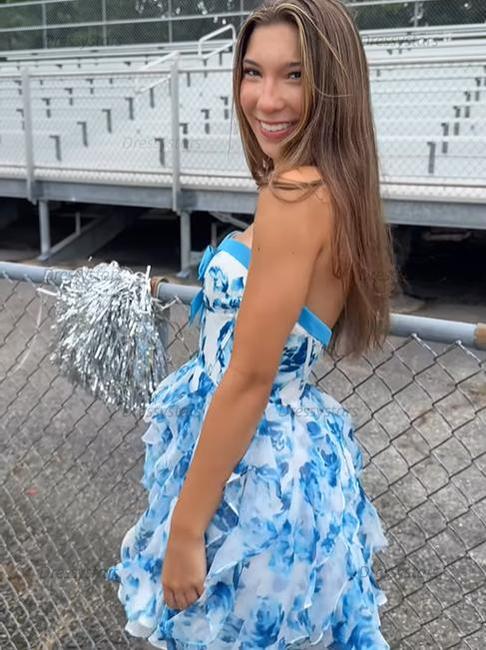 Dressystars Sweetheart Strapless A-Line Short Floral Homecoming Dress
