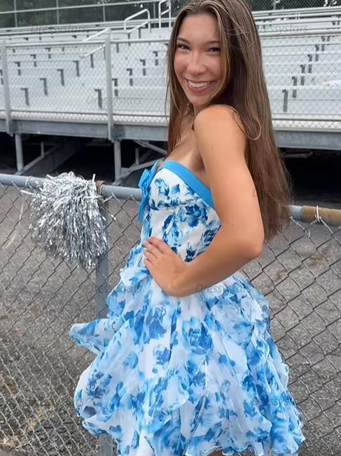 Dressystars Sweetheart Strapless A-Line Short Floral Homecoming Dress