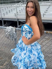 Dressystars Sweetheart Strapless A-Line Short Floral Homecoming Dress