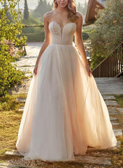 Sweetheart Sweep Train Tulle Ball Gown Wedding Dress