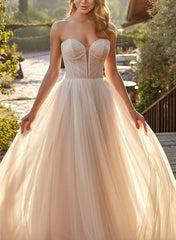 Sweetheart Sweep Train Tulle Ball Gown Wedding Dress