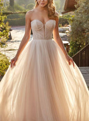 Sweetheart Sweep Train Tulle Ball Gown Wedding Dress