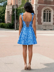 Dressystars Sweetheart Tie-Strap Floral Brocade Homecoming Dresses Mini Cocktail Dress