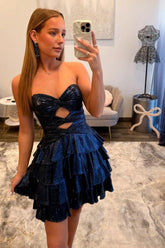 Sweetheart Tiered Homecoming Dress Keyhole Short Cocktail Dress