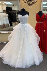 Sweetheart Tulle Lace Wedding Dress A Line Floor Length Bridal Gown