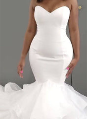 Sweetheart Tulle/Elastic Satin Wedding Dress With Cascading Ruffles Trumpet/Mermaid