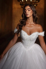 Sweetheart Wedding Dress Off The Shoulder Sequined Ball Gown Princess Bridal Gown With Rhinestone