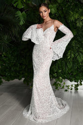 Dressystars Sweetheart Beach Wedding Dress Long Sleeve Lace Sheath/Column Bridal Gown