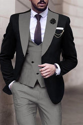 Tailored Fit Men's 3-Piece Patchwork Suit For Weddings And Proms Single Breasted With Two Buttons