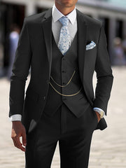 Tailored Fit Men's 3-Piece Single Breasted Two-Button Wedding Suit