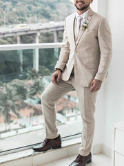 Tailored Fit Men's Linen Suit With Two Buttons - 3 Piece Set