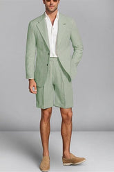 Tailored Fit Men's Wedding Shorts In Striped Two-Button Single Breasted Pair