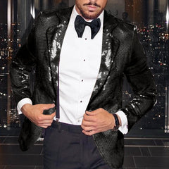 Tailored Fit Single-Button Blazer Jacket With Disco Sequin Pattern For Men