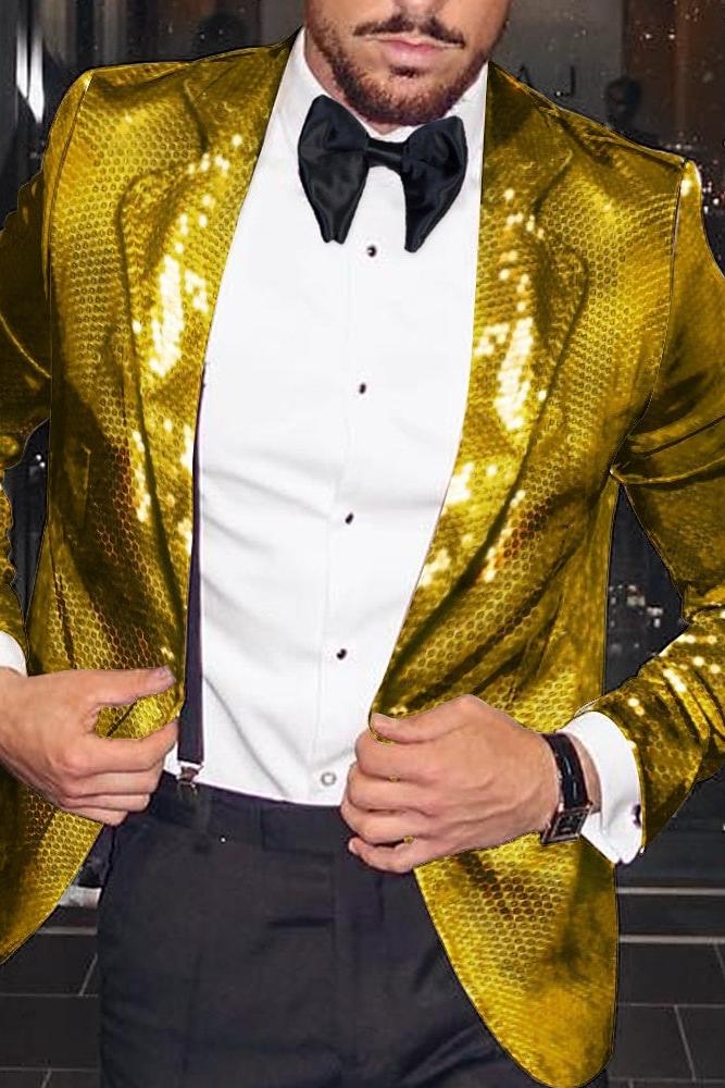 Tailored Fit Single-Button Blazer Jacket With Disco Sequin Pattern For Men