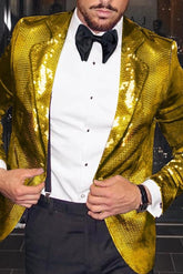 Tailored Fit Single-Button Blazer Jacket With Disco Sequin Pattern For Men
