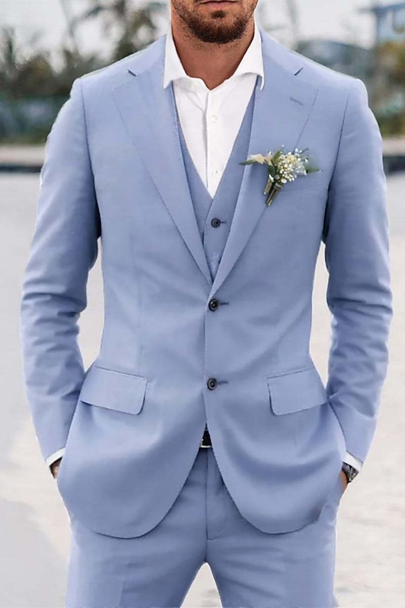 Tailored Fit Sky Blue Men's Two-Button Single Breasted 3-Piece Casual Business Suit