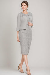 Tea-Length Mother of the Bride Sheath/Column Dress with Jacket & Crystals